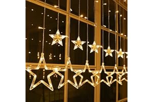 iShabao Rideau Lumineux 2.4m 138 LEDs Étoile Guirlande Lumineuse de Noël 8 Modes d'Eclairage, Étoile Lumières Decoration de Fenêtre, Noël, Mariage, Anniversaire, Maison, Pati, Blanc Chaud