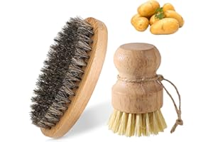 CPRNQY 2 Stück Kartoffelbürste, Gemüsebürste, Gemüsebürste Holz, Pilzbürste Handflächenbürste Aus, Topfbürste Spülbürste Champignonbürste Kartoffelbürste für Küche Spüle, Rutschfestem Obstbürste