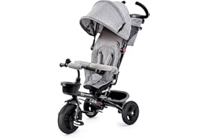 KK KINDERKRAFT Kinderkraft Rowerek trójkołowy AVEO, Trójkołowiec, Spacerówka, Dwa kierunki jazdy, Wygodne składanie, Funkcja wolnego koła, Regulowana rączka rodzica, Składany daszek, od 9 miesięcy do ok 5 lat, Szary