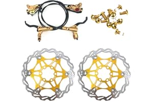 NYK Zoom Juego de frenos de disco hidráulicos para bicicleta de montaña MTB delantera y trasera con rotor de disco flotante de 160 mm y pernos de color (dorado)