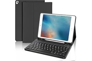 JADEMALL Keyboard Case for iPad 9.7 Inch 6th/5th Generation 2018/2017, Wireless Bluetooth Detachable Keyboard, Slim Protective Cover with Pencil holder for iPad Air 2/Air 1/Pro 9.7 inch, Black