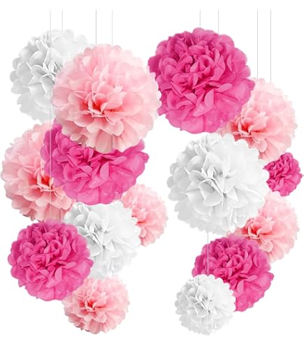 9 Pièces Décoration Fleur En Papier Rose - Rosaces Fleur Suspendue Pour Fête, Anniversaire Et Goûter