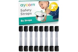 AYCORN Sangles de Sécurité pour Bébé - Verrous de Meubles & Placards pour Enfants - Sangles Sécurisées & Ajustables pour Placards, Poubelles, Tiroirs, Congélateurs, Toilettes & Armoires (8x) – Noir