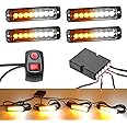 ROUTEKING 4X8LEDs Car Strobe Flash Lights Hazard Warning Beacon Emergency Flashing Lights14 Modes with Main Control Box Universal for 12V 24V Car Vehicle Truck Trailer Caravan Camper Van (Amber/White)