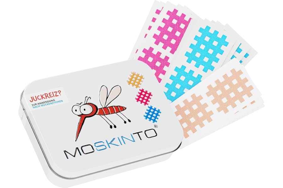 MOSKINTO Mückenpflaster bei Insektenstichen, 42 Pflaster, 3 Farben | Für Kinder & Erwachsene, lindert Juckreiz, wirkstofffrei