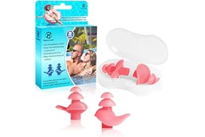 Conception Améliorée Hearprotek Bouchons d'oreille de Natation, 2 Paires de Bouchons imperméables en Silicone réutilisables pour Piscine-Mer-Bain-Natation & Sports Aquatiques(Rose)