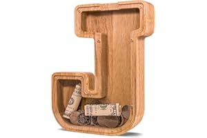 JOOMLAFLY Wooden Letter Piggy Bank for Kids - Larger Initial Coin Bank for Boys and Girls - Personalized Wood Money Bank for Birthday and Festival