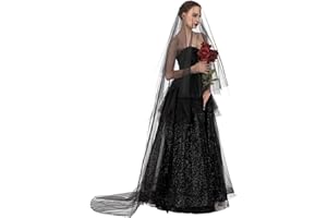 PAMOR Black Lace Veil Creative Mantilla Cathedral Tulle Sheer Wedding Halloween Veil for Bride With Comb