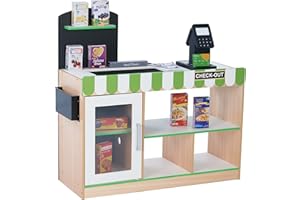 Teamson Kids - Cajero de Austin Play Market Stand - Verde y Madera - TD-13206B