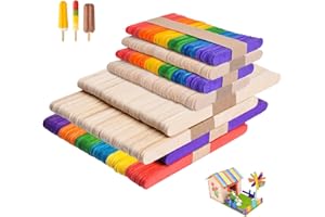 Seasboes 400 pezzi Bastoncini per Gelato in Legno, 4 in 1 Bastoncini di Legno per Il Fai da Te, Colorato & Naturale con Diverse Dimensioni, Spatole in Legno per Produzione Artigianale per Bambini