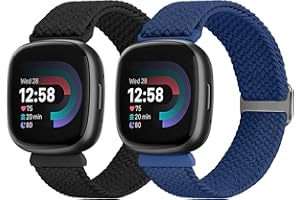 SHIJZWD 2-Pack Elastic Braided Straps Compatible With Fitbit Versa 4/3, Sense 2/1 - Adjustable Stretchy Nylon Replacement Band