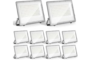 Yakimz Faretto LED proiettore, 100W, 10x LED faretti da costruzione, impermeabile IP65, 230V, super luminoso 9900lm, 6000K bianca fredda, illuminazione per esterni per campo sportivo (senza spina)