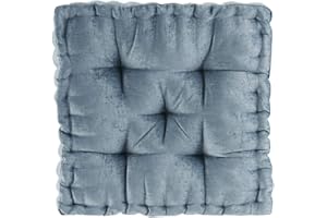 Intelligent Design Azza Floor Pillow, Large Cushions Sitting for Adults, Floor Pillow for Meditation or Yoga, Lustrous Chenille Tufted with Scalloped Edges for Bench/Chair Cushion, 20"x20"x5" Aqua