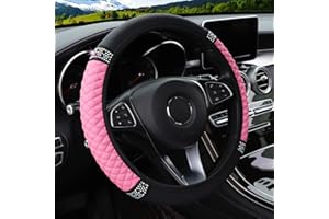 VidFair Steering Wheel Cover,Universal Size M 37-38cm /14.5-15inch Colorful Bling Crystal Rhinestones Auto Elastic Steering Wheel Protector for Women Girls,Car Accessories for Most Cars (Pink)