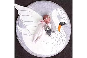 GUTSBOX Dreamsbox Tapis de Jeux Enfant, 90 X 90cm Tapis de Jeu pour Bébé Enfant Tapis Rond Animaux Moquette Enfant Tapis Chambre Bebe Fille Garcon Cadeau (Cygne)