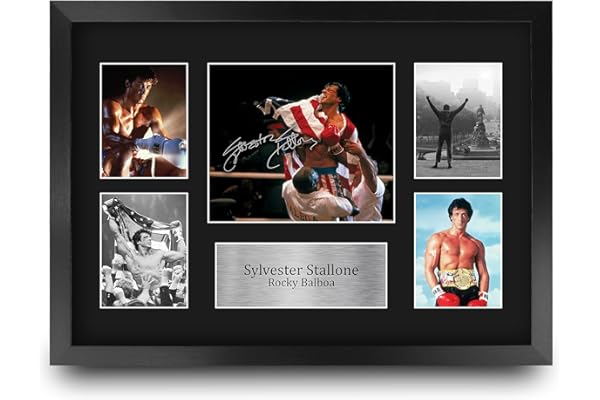 HWC Trading FR A3 Sylvester Stallone Rocky Cadeaux Imprimés Autographe Affichage d’autographes pour les fans de cinéma - A3 Encadré