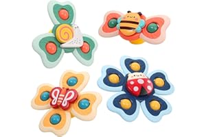 VANMOR Baby Suction Cup Spinning Top Toys, Spinner Toys for Babies, Window Suction for Baby High Chair Tray Bath Table Airplane Travel, Gift for Toddlers (4 Pcs)