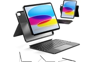‎HOU HOU 360° Drehbare & Abnehmbare Hülle mit Tastatur für iPad A16 11/10, 155° Verstellbarer Ständer, Halter für Apple Pencil/Stylus, Multi-Touch Trackpad, 7-Farbige Hintergrundbeleuchtung, QWERTZ