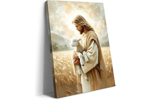 Artscope Religioso Lienzos Decorativos - Jesús Salva al Cordero Perdido Patrón Estilo Pintura Cuadro Pared Lienzo para Salon Décor Dormitorio Oficina Pasillo Cocina Baño Regalo 30x40cm