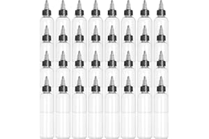 LOLYSIC 120ml 32 Stück runde Kunststoff Quetschflaschen, natürliche Boston-Rundflaschen, Spenderflaschen mit Drehverschluss für Kunsthandwerk, Kunst, Kleber und mehr (4 oz, transparent)