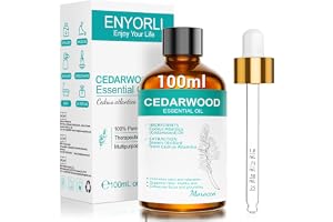 ENYORLI Eterisk olja av cederträ 100 ml, vegetabilisk essens av naturligt ursprung, ångdestillerad, varm, träig doft, för sprayning, wellnessvård och gör-det-själv-projekt