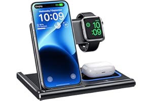 Wireless Charger,3 in 1 Wireless Charging Station for Apple Devices,EXW Fast Wireless Charger Stand for iphone 15 14 13 12 11 Pro & Max Series, AirPods Pro/3/2, Apple Watch (Not Adapter) - Black
