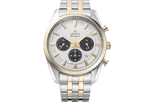 Orient Stretto - chronograf słoneczny 40 mm, biała tarcza, stalowy pasek, biały, klasyczny, biała, Klasyczny