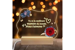 Miofula Cadeau pour Maman, Rose Éternelle Cadeau Anniversaire Maman, LED Veilleuse en Acrylique Cadeau Fete des Meres, Idée Cadeau Pour Maman-Tu es la Meilleure Maman du Monde