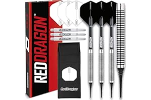 RED DRAGON Pegasus Tungsten Steel Soft Tip Darts Set 18g, 20g - Black Stems, Black Flights
