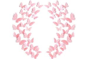 OUTUS 120 Piezas 60 Pares Pegatinas de Mariposa Extraíbles 3D Calcomanías Murales de Mariposas Huecas en Capas Decoración de Arte de Pared Artesanías DIY para Habitación de Bebé Boda, Rosa