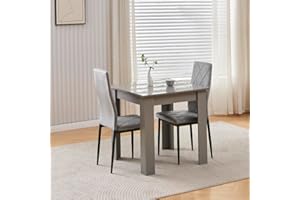 Homullel 75x75 cm Small Dining Table and 2 Chairs, 2 Seater Table and Chairs Set Kitchen Dining Room Set for 2, Compact, Space Saving, Wooden, Glossing Tabletop Grey (2 Seats, Flannel Grey #2)
