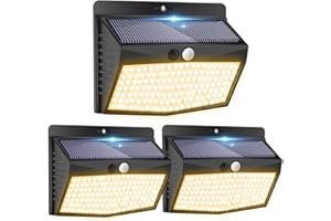 Peasur Luz Solar Exterior【3 Paquete/138 LED/3 Modos】 Luces Solares LED Blanco Cálido IP65 Impermeable Focos Para Jardín, Farolas Potente Para Patio, Garaje