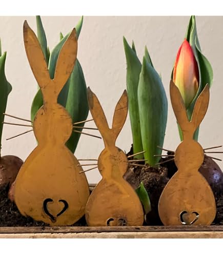 Deko-Stecker Hase „Moppel“ – Rustikale Metall-Silhouette Im Rost-Look, Ca. 27 Cm Hoch, Für Blumentopf & Garten
