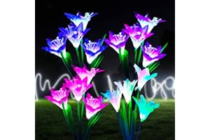 ZQX Lampes Solaires pour Jardin Extérieur, 4 Packs de Lumières de Fleurs Solaires étanches avec 16 Lys plus grands, Paysage changeant multicolore Lampes solaires de jardin pour Terrasse, Pelouse