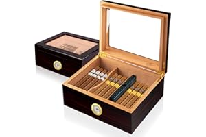 Slege Zigarren Humidore, Humidor-Zigarren, Spanische Zeder Hölzerne Zigarrenbox,mit Humidor Befeuchter,Hygrometer,Teiler,Männer Geschenk Zigarren Zubehör(30-50 Zigarren) Schwarz