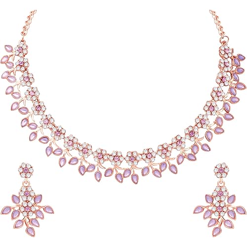Atasi International Crystal Necklace Jewellery Set with Earrings | Best Suited for Party, Wedding, and Festive Occasions for Women