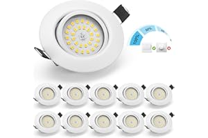 Gr4tec Spot LED Encastrable Extra Plat Orientable, 10 x 5.5W Spot LED Dimmable 4000K Blanc Neutre 600LM 83Ra, Spot Encastré Blanc Trou Φ68-80mm, Plafonnier Encastrable pour Chambre Salon Couloir