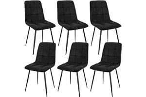 JIJIAN Set of 6 Dining Chairs, Linen Kitchen and Living Room Chairs With Upholstered Seat Backrest, Sturdy Black Metal Legs, Checkerboard Pattern (Black)