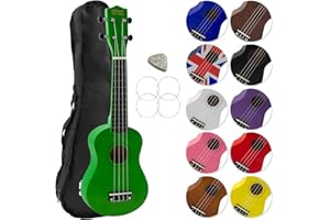 Ukulélé Soprano avec sac de transport, pic et cordes de rechange - idéal pour les écoles et les débutants, maintenant avec des cordes en fluorocarbone - Vert - Mad About SU8-GR