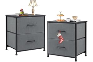 ‎SWEETCRISPY Sweetcrispy Bedside Table, Side Table, Fabric Drawer Cabinet, Narrow Cabinet, Chest of Drawers Bedroom, Industrial Style for Living Room, Children's Room, Hallway Storage Cabinet, Grey