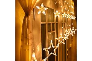 ‎AVOALRE Avoalre 12-gwiazdkowe lampki choinkowe 2M 138LED CONNECTABLE Curtain String Christmas Lights 8Mode IP44 Curtain Lights Outdoor Indoor Decoration for Weddings Anniversaries - Ciepła biel