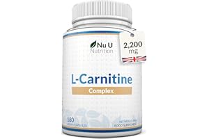 L-Carnitine Tartrate Complex 2200mg - 180 Vegan Capsules - with Chromium, Riboflavin, Biotin, Vitamin D, B3 & B6 - High Strength L Carnitine Supplement - Made in The UK - Nu U Nutrition