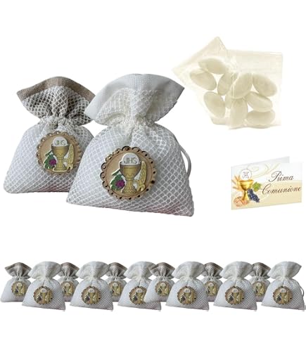 Sacchetti Portaconfetti In Juta – Base Avana E Parte Superiore Grigio/Argento Con Cuoricini E Pois Bianchi, 13x10 Cm – Bomboniere Matrimonio E Comunione