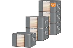 kissleaf 90L Clothes Storage Box Bag with Lids Large,Wardrobe Storage Organiser Packing Boxes for Moving House with Reinforced Handles Fabric,Clothing,Bedding,Blankets,Duvet,Toys Storage