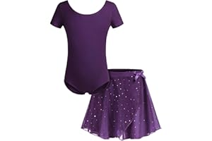 Bricnat Abbigliamento da Balletto per Ragazze Vestito da Balletto Body da Balletto per Bambini Manica Corta Manica Lunga Vestito da Ballo per Body da Ballo in Cotone con tutù 2-10 Anni