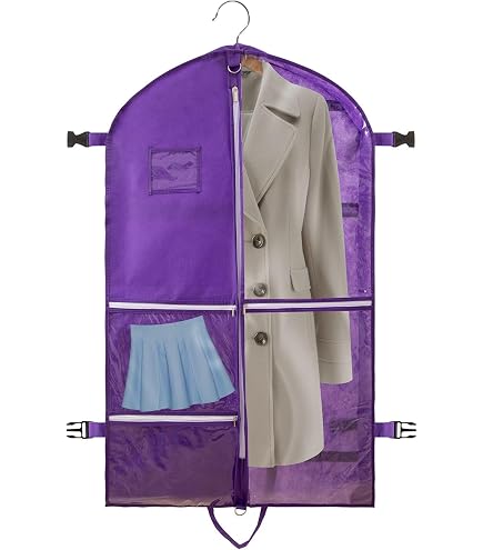 Lyreh Borsa Porta Abiti Danza, Universale Adatta a Borse Porta Abiti in PVC non Tessuto con 3 Tasche Trasparenti per Bambini Che Appendono Vestiti per Riporre Abiti Uniformi (Viola