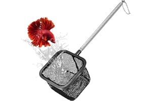 FDCLIXUVOL Kescher Aquarium, 7.5 cm Aquarium Garnelenkescher Kescher Klein Aquarienkescher mit Ausziehbarem Edelstahlgriff für Aquarien Kleine Teiche, Fine Mesh, Einziehbar 20cm-46cm Lang