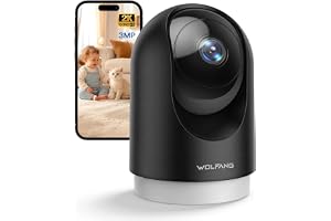 WOLFANG 2K Övervakningskamera för Inomhusbruk, WiFi-kamera med 360° PTZ, Automatisk Spårning & Mörkerseende, Hundkamera med Tvåvägsljud, Kompatibel med Alexa & Google Home