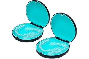 MAOERDENTAL Retainer Case,Cute Slim Aligner Case Compatible with Invisalign,Customized Magnetic Closure Orthodontic Retainer Box (2 Pack Black + Cyan Silicone)