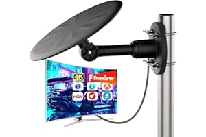 BIGEFEIXU Antena TV Exterior 2025 Mejorada - Antena Digital HD 720° Omnidireccional, DVB-T/T2, 4K/1080P, Cable 10m, Fácil Instalación para Tejados, Balcones y Exteriores (Negro)